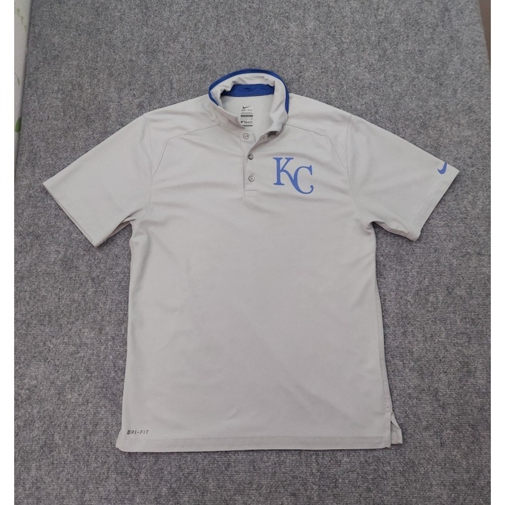 Kansas City Royals Dri-FIT Nike Polo Shirt Mens Small Gray Snap Front Swoosh